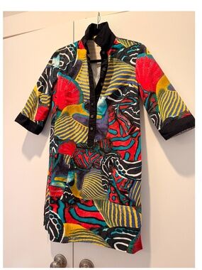 Catherine Malandrino Abstract Print Shirt Dress Size 6 Colorful Cotton Tunic